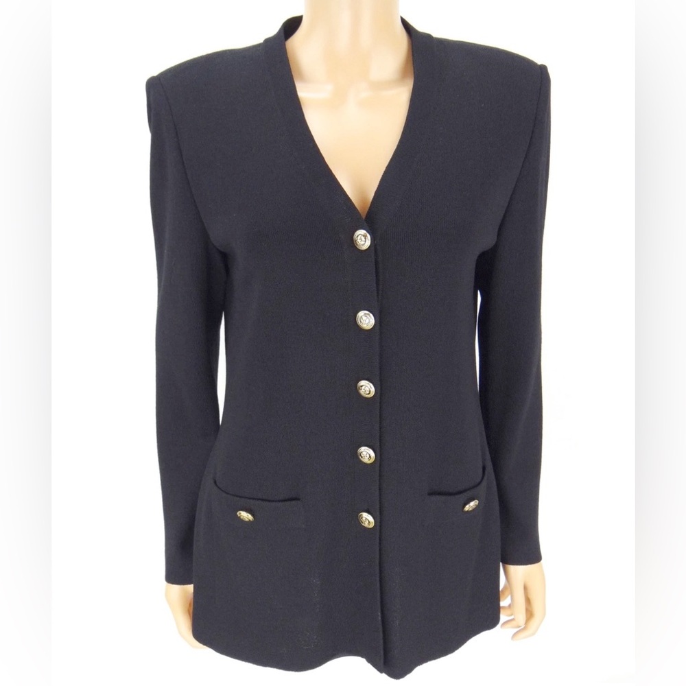St. John Basics Santana Knit Black Sweater Cardigan Size 10